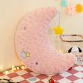Pink crescent moon plush pillow with rose textured fabric and yellow star charm - Moon Pillow / Pink