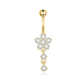 Golden belly button ring with heart flower zircon pendant and curved barbell design - Gold Plum Blossom