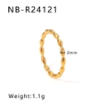 Minimalist 2mm irregular gold-plated stainless steel textured ring with bead design - US 6 / Olive Bead Style (NB-R24121)