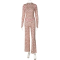 Detail view of leopard print set with pink contrast stitching and slim fit design - S / Leopard Print