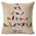Linen Christmas pillowcase with colorful birds forming a tree and Merry Christmas text - Zl001-17 / 45*45cm Cover Only