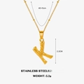 Gold stainless steel necklace with letter K square pendant and twist chain detail - Letter K