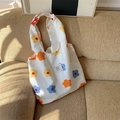 Borsa tote in tela con stampe floreali arancioni e blu per lo shopping estivo - Piccolo Fiore in Cotone