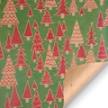 Green Christmas wrapping paper with red trees and kraft paper back with cutting grid - Green Christmas Tree With Backing Stripes; 44 X 100 Cm