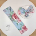 Floral print hair bun maker and matching bow scrunchie with pink rose patterns - Large Flower