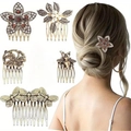 Set di pettini per capelli retrò con fiori e perle indossati da una modella - Set da 5 pezzi come mostrato