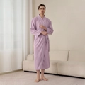 Men's light purple waffle weave bathrobe with white piping detail and belted waist design - Sandalwood Purple [Men]