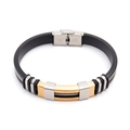 Men's black silicone bracelet with gold and silver steel inserts and engraved clasp - KZ12-Silicone-Gold