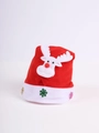 Luminous red Christmas hat with plush reindeer applique and sparkling snowflake patterns - Adult Non-Glow Reindeer