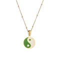 Collana a catena dorata con ciondolo a cuore yin-yang in smalto verde e panna - Collana Yin Yang Rotonda - Verde Bianco