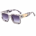 Square oversized sunglasses with marble frame and purple gradient lenses for outdoor use - Marble Frame Gradient Grey Lens