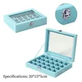 Sky blue velvet jewelry box with 24 compartments and transparent glass window - 24 Grids / Blue