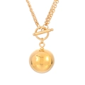 Chunky gold titanium steel double layer necklace with large round ball pendant and OT buckle - Gold Necklace (KN225108-Z)