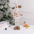 Nordic standing reindeer doll in beige knit with striped hat and red checkered scarf - Deer / Small
