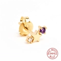Gold star sterling silver earring with purple and clear zircon stones in a macro view - Gold-Deep Purple Zirconia Aquarius