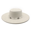 Cappello fedora in feltro beige a tesa larga con fascia decorativa e borchie in metallo - M(56-59CM) / Bianco Sporco