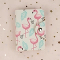 White PU leather card holder with pink flamingo and palm leaf patterns with buckle - Multiple Flamingos