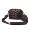 Sac bandoulière imprimé léopard avec large sangle et petit porte-monnaie rond assorti - Brun Foncé