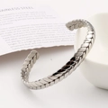 Minimalist silver wheat pattern open cuff bracelet made of durable stainless steel - Steel