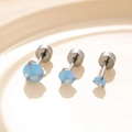 Three-piece opal stud earring set in polished stainless steel with 4-prong setting - 3MM (Single Piece) / Blue