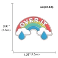 Rainbow enamel brooch with clouds, raindrops and Over It text in a vibrant cartoon style - OVER IT Rainbow Bridge Style (A00859)