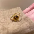 French retro gold-plated ring with round tiger eye stone and sunburst design - Sunflower Tiger Eye Ring