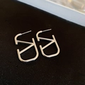Chic silver hollow geometric V-shaped earrings with metallic luster on black background - 29# Silver Needle-Silver-Hollow V-Shape Rectangle