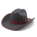 Deep grey western wool felt cowboy hat with red ribbon trim and natural pheasant feather - M (56-58cm) / Gray