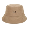 Khaki Cord-Fischerhut mit schwarzer Smiley-Stickerei für Wärme und Stil im Winter - Khaki