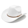 Classic white felt western cowboy hat with brown braided band on a clean white background - M (56-58cm) / White