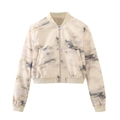 Short baseball jacket with beige marble print and matching skirt in textured fabric - S / Off-White Jacket