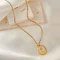 Golden rose necklace with white mother-of-pearl oval pendant and sparkling crystal - Gold White Enamel