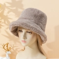 Thick plush faux rabbit fur bucket hat for women in warm light brown autumn style - M (56-58cm) / Light Khaki