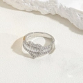 Silver S925 heart open ring featuring sparkling zircon stones on a white stone background - Heart Style (JZ0296-6)