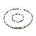 Conjunto de collar y pulsera de acero inoxidable plateado con eslabón bizantino - 6mm de Ancho (KS137931-Z)