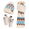 Set invernale in maglia con berretto beige, sciarpa e guanti touch per donna - Stile Jacquard Geometrico Beige / Beige