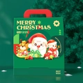 Scatola regalo di Natale verde foresta con disegni di Babbo Natale e manico rosso - Babbo Natale Alce E Pupazzo Di Neve