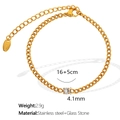 18k vergoldetes Edelstahlarmband mit 4,1 mm Glasstein und praktischem Karabinerverschluss - Runder Weißer Stein Gold Armband (SL37)