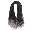 Bundle of black necklace cords with silver lobster clasps and extension chains on white - 2.0mm Diameter/Black/55+5cm Tail Chain