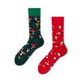 Cartoon crew socks featuring a mix of mushroom patterns and red polka dots on white - Polka Dot Mushroom