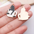 Enamel cat and teapot alloy pendants in black and white with golden metal edges - Black Teacup Cat