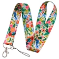 Floral print lanyard with vintage rose pattern and silver metal lobster clasp - KP204-1 Vintage Floral Lanyard