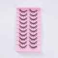 10 pairs of natural thick black false eyelashes in a pink tray, Manga style fairy lashes - Little Devil Hand-plugged Style