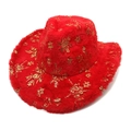 Chapeau de cowboy rouge en peluche avec flocons dorés pour les vacances d'hiver - M (56-58cm) / Rouge