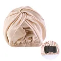 Champagne faux silk sleep cap with front twist design and adjustable elastic strap - Light Khaki
