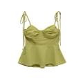 Grass green peplum tube top camisole with pleated bust and adjustable spaghetti straps - XS / Matcha Green