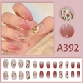 Roze gradiënt kunstnagels met rode tulpen en gouden details, set van 24 stuks - Roze Tulp Gradiënt Stijl (A392) / Lijmstijl (24 Stuks + Lijm)