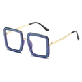 Vierkante zonnebril met paarse glitter montuur en gouden metalen pootjes - Blauw Frame Heldere Glazen