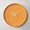Minimalist 14 inch silent wall clock with orange dial and 3D white numerals - Orange Frame Orange Dial White Numbers