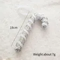 Silver 18cm candy cane Christmas ornament with sequins and glitter for festive tree decor - Silver Candy Cane